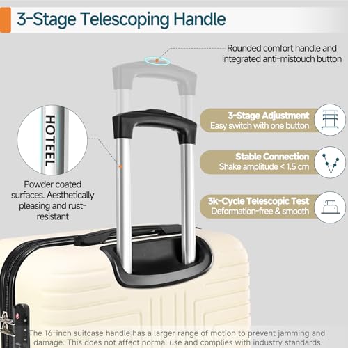 Hoteel Luggage Sets 3 Piece, 4-Yr Warranty ABS+PC Hard Shell Suitcases with Wheels, TSA Aproved Lock and Carry on Bags, Travel Suit Case Set for Men and Women, (3-Piece, Beige)4