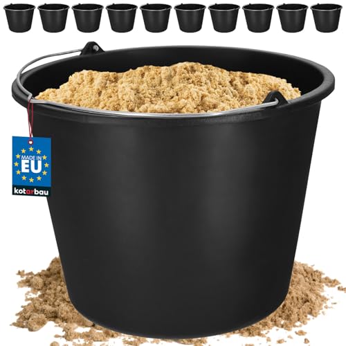 KOTARBAU® 10 Cubos de plástico, 16 litros, Negro, Cubo para Trabajos en jardín, construcción, Balde para mortero, Cemento, Agua, Cubo con asa Multiuso, Cubo Limpieza, Resistente, 10 Unidades