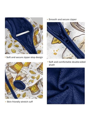 Wheat Leaves Beer Girls Fleece Jacket Girls Fall Jacket Boys Coats Zip Up Hoodie Children Sherpa Warm Outerwear 2-10T3