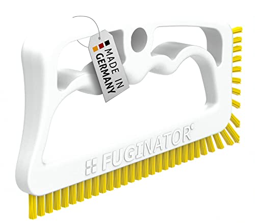 Image of Fuginator Scrub Brush for Tile and Grout: Stiff Nylon Bristle Scrubbing Brush - Bathtub and Shower Scrubber for Floor Joints and Tile Seams - Cleaning Brush (White /Yellow)