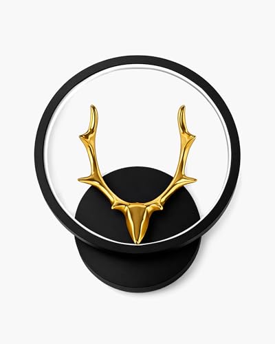 Image of Homesake LED Wall Lamp for Living Room Bedroom, Modern Golden Deer Decorative Wall Light, Warm White Indoor Designer Home Decor Light, Stag Face, Circular Frame, (Black, Round)