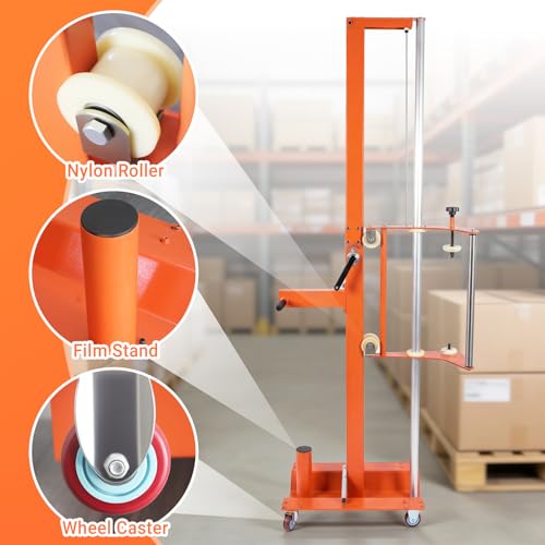 Image of Semi-Automatic Trolley Pallet Wrapper, Heavy Duty Mobile Stretch Film Wrapping Machine with Adjustable Height, Heavy-Duty Steel Frame for Warehouse Logistics