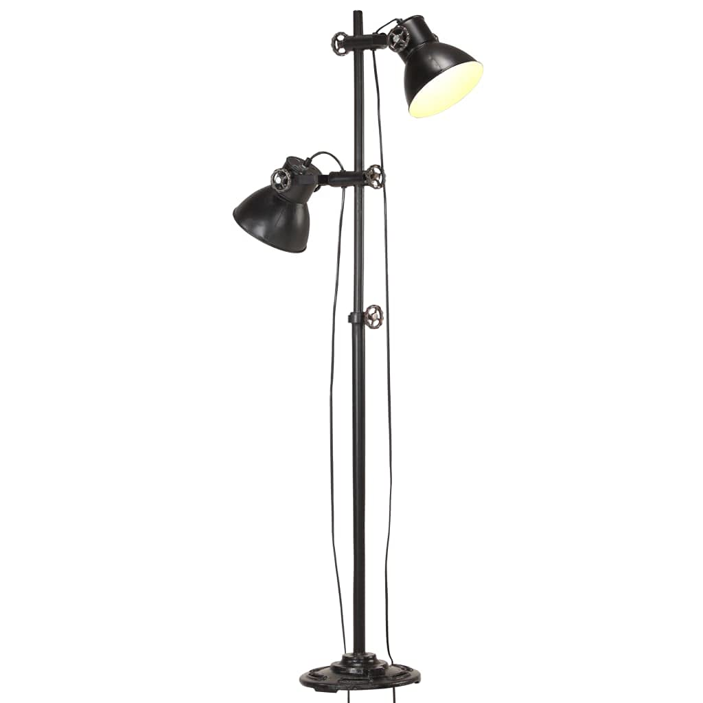 Lampada a stelo a 2 luci, in ghisa nera, con attacco E27, 28 x 160 cm, interruttore a terra, paralumi regolabili angolari, lampada industriale per soggiorno, camera da letto, corridoio