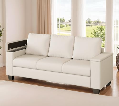 LIKIMIO Sofas Couches for Living Room, with Storage Wide Armrest, 80' Chenille 3 Deep Seater Couch, Skin-Friendly, Easy to Install(Beige)