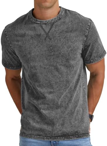 NITAGUT Herren T Shirts Kurzarm Baumwolle Rundhals Vintage Slim Fit Shirts | Herren Henley Shirts Leicht Washed Retro Klassisch Lässig Sommer Tees Alltag Weich Sport/Casual Distres