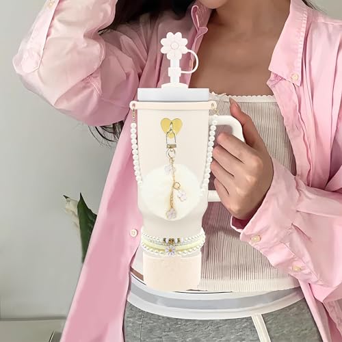 Hpebl 11pcs Cup Accessories for Stanley Cups 40/30oz,Including Straw Topper Cover 10mm(0.4in),Silicone Cup Boot,Handle Strap, Handle Charms for Stanley Cups Tumbler Accessories with Handle (Cream) - image 2