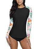 Womens Rashguard Swimwear Sun Protection Surfing Swim Shirt Long Sleeve UV Rash Guard Shirt Black Wh