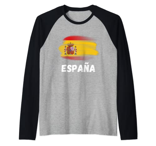Bandera de Espana Orgullo Retro España Bandera Familiar Camiseta Manga Raglan