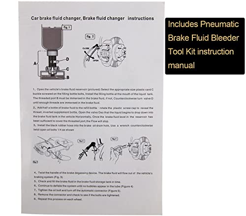 Cmood Pneumatic Brake Fluid Bleeder Tool Kit For Car Truck Motorcycle, Pneumatic Vacuum Brake Bleeder With Extractor And Refill Bottle, 4 Master Cylinder Adapters, 2 Air Quick Plugs (90-120 Psi) #TOP6
