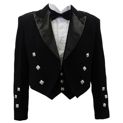 UT Kilts Prince Charlie Jacket & Vest, Formal Scottish Kilt Jacket for Men, with Elegant Vest & Stylish Silver Button Accents
