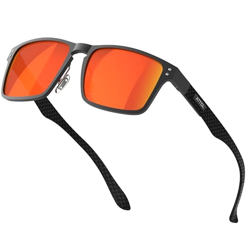 Attcl Gafas De Sol Polarizadas Clásicas Para Hombre Con Marco De Metal Rectangular Y Fibra De Carbono, Uv400 Cat 3, Lente Negro Rojo Reflejado, M Attcl Gafas De Sol Polarizadas Clásicas Para Hombre Con Marco De Metal Rectangular Y Fibra De Carbono, Uv400 Cat 3, Lente Negro Rojo Reflejado, M