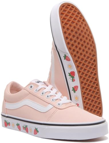 Vans Vans Women's Ward Canvas Sneaker, Strawberry Sidewall Silver Peony White, 5