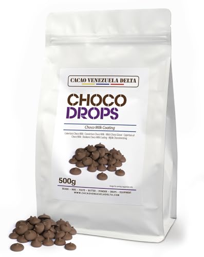 Cacao V Delta Cobertura Choco Leche Especial 500g de Fácil Atemperado, Buena Fluidez y Brillo - Equivalente a Chocolate Leche Profesional Gotas - Repostería, Pastelería, Baños, Moldes y Decoraciones