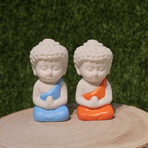 Image of Miniature Buddha Set of 2 for Home Decor Mini Garden Dollhouse Accessories Zen Figurines Resin Buddha Statues for Tabletop Office Shelf Gifting