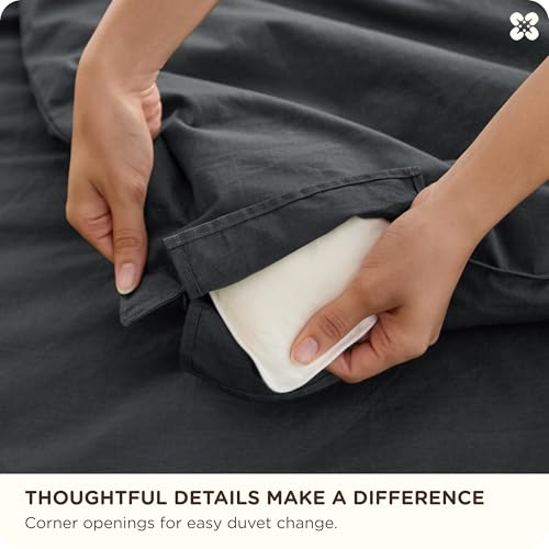 Bedsure Cotton Duvet Cover King - Luxury Slub Weave 100% Cotton Duvet Cover with a Linen Like Textured, Easy Change Durable Bedding, Charcoal, 104" x 90"