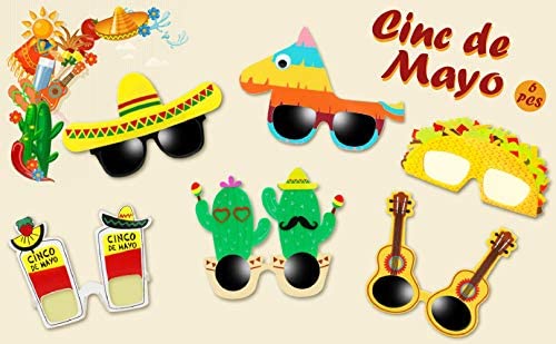 Ocean Line Fiesta Party Supplies Glasses - 6 Pairs Mexican Themed Costume Sunglasses, Cinco De Mayo Photo Booth Props For Taco Tout Donkey Pinatas Cactus Decoration #TOP5