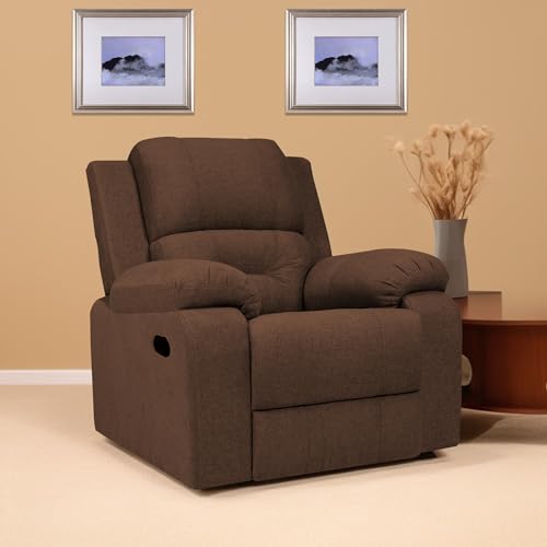 Image of Casaliving Taylor Comfy Fabric Single Seater Recliner Chair, Recliner Sofa for Relaxing, Brown, Modern, Medium Size