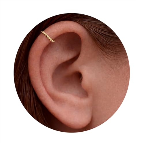 Gold Cartilage Earrings For Women - Thin Small 20 Gauge 8mm Helix Piercing Jewelry - 14k Gold Filled...