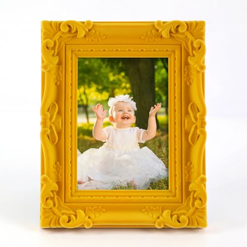 4×6 Yellow Frame for Shelf Desk Table Decor, Colorful Ornate Frame with Velvet Touch for Diamond Paintings Art Prints Posters, Modern Gallery Wall Frames for Bedroom Decoration (Yellow)
