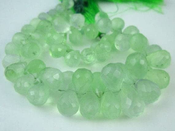 Fil prehnite gouttes facettées de 5x6 à 8x12mm pour création bijoux pierres naturelles