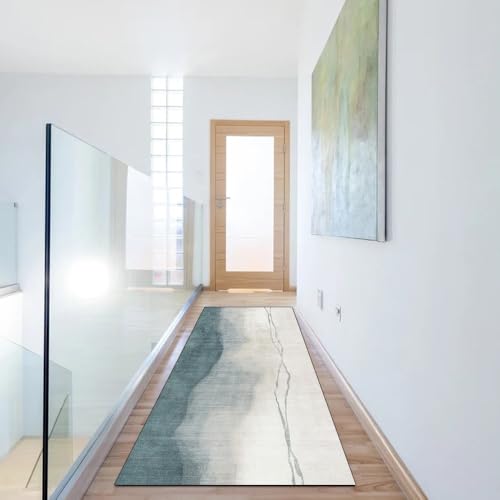 Decoración abstracta para el hogar con alfombra de pasillo gris cian lavable 6