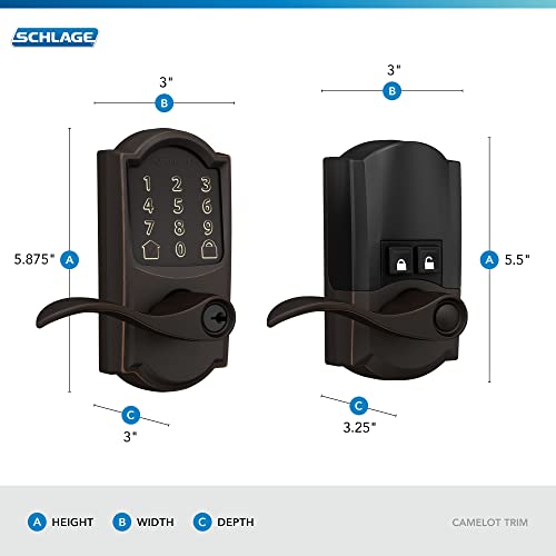 Schlage Fe789Wb Cam 716 Acc Encode Wifi Accent Lever Smart Lock, Keyless Entry Touchscreen Door Lock With Camelot Trim, Aged Bronze #TOP1