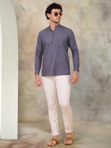 Image of Jompers Men's Cotton Regular Fit Solid Short Kurta