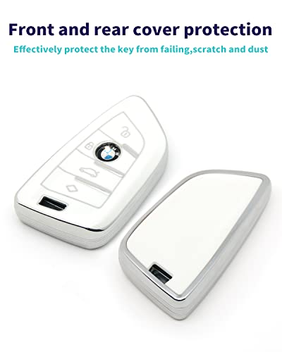 Haoyoumei Suitable For Bmw Key.advanced Soft Tpu Key Case Is Compatible With X1 X3 X4 X5 X6 X7 M5 M6 1 3 4 5 6 7 Gt3 Gt5 Gt6 Key 360 Degree Full Protection Key (Type B White Key Cover + Key Chain Set) #TOP3