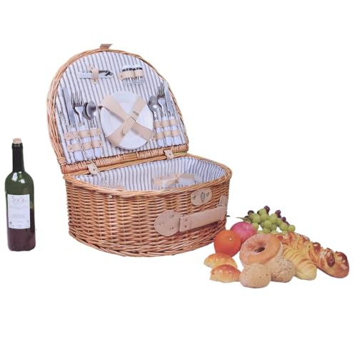 Cesta Picnic Completa Com Talheres Taças Pratos Copos