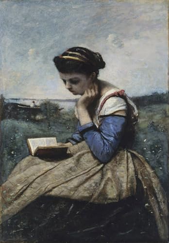 Tableaux Peinture sur Toile Corot Femme Lisant 60x90cm Décoration de Chambre à Coucher Nordique