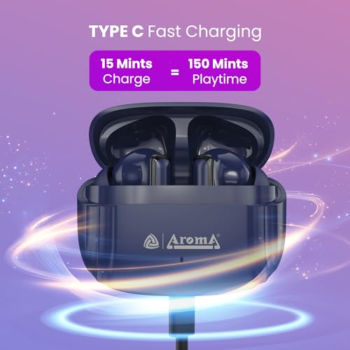 Image of AROMA TWS19 Power V5.4 True Wireless Earbuds, Dazzling Blue | up to 60H Playtime, ENC, Fast Charging, Heavy Bass, Bluetooth