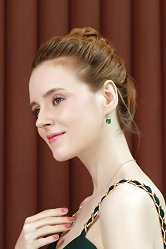 Sterling Silver Simulated Emerald Octagon-Cut Solitaire Drop Dangle Earrings For Women #TOP2
