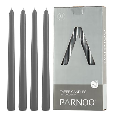 Light In The Dark Gray Taper Candles - Set of 14 Dripless Candles - 10 inch Tall, 3/4 inch Thick - 7.5 Hour Clean Burning