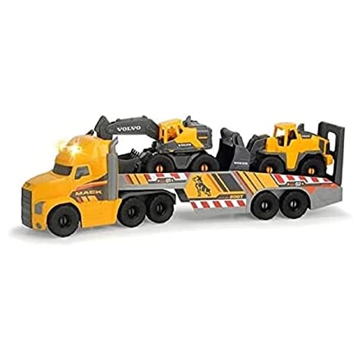 Dickie Toys Volvo Series - Camión Mack Truck de Volvo con Excavadora y Retroexcavadora, para Niños a Partir de 3 Años - 70 cm