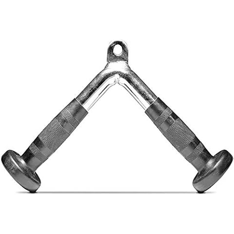 FITNESS MANIAC Home Gym Weightlifting Machine Attachments Tricep Press Push Down Bar V Handle Close Grip Cable V bar Rubber Handgrips Cover
