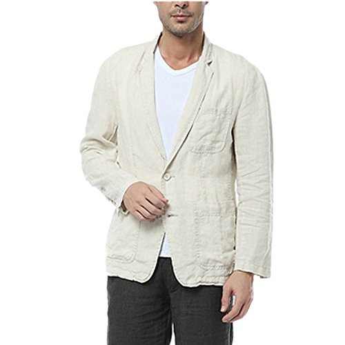Men’s 100% Linen Single Breasted Suit Jacket for Summer Beach Wedding Groomsmen Suits or Casual Outfits