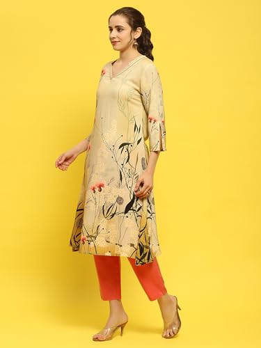 Image of Shree Women Liva (Rayon) White Floral Print Kurta