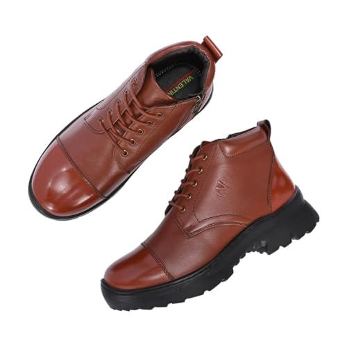 Image of VALENTINO Men?s Premium Leather Police Lace-Up Ankle Boots with Side Zipper | Fully Stitched Sole for Durability & Comfort