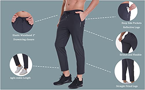 Abletree Mens Athletic Track Pants 27" Lightweight Sweatpants Quick Dry Workout Joggers Casual Lounge Straight Pants With Pockets Navy #TOP3