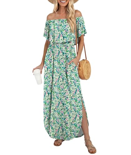 Image of LILBETTER Womens Off The Shoulder Ruffle Party Dresses Side Split Beach Maxi Dress