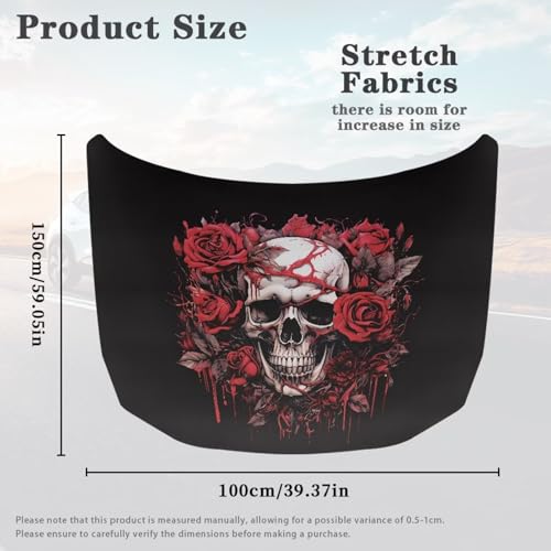 Image of Car Hood Cover, Car Hood Wrap Blanket Stretchable Waterproof Skull and Rose Automotive Outdoor Decorations for Compact SUV Sedans Trucks (59x39 Inch)