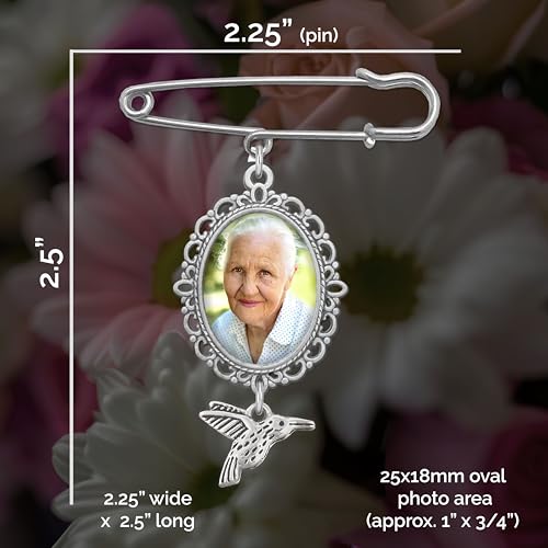 Wedding Boutonniere Oval Bouquet Charm Pin Hummingbird Photo Charm Mother of the Bride Groom with Photo Resizing Software3