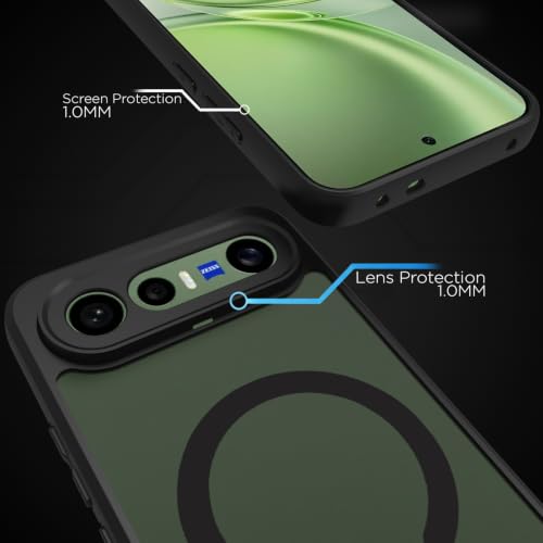 Image of RIGGEAR Shockproof Sleek Hybrid Armor Back Cover Case Compatible with MagSafe Accessories for Vivo X300 FE 5G (Smoke Black Matte PC + Black TPU Bumper)