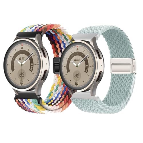 HinZann Correas de Reloj para 18mm 20mm 22mm, Pulsera de Nailon Deportiva, Correa de Repuesto Elástica para mujer y hombre, Correa Magnético Trenzada Nylon - (20MM丨Arcoíris + Menta Claro)
