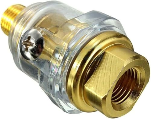 Mini In-Line Air Compressor Oiler, 1/4 Inch NPT Automatic Lubricator, Clear, Gold Metal, 2 Pack, 58mm Length,for Pneumatic Tool & Air Compressor Pipe