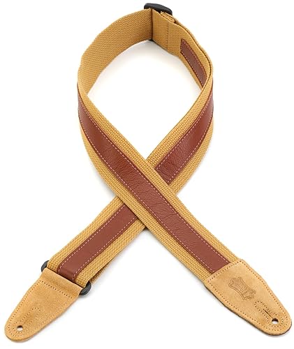 Levy'S, Tracolla In Cotone, Con Striscia Centrale In Pelle, Terminali In Pelle Scamosciata, Larga 2", Regolabile Fino A 60", Colore Tane Con Strisciat