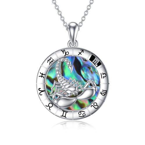 Collier signe du zodiaque Scorpion en argent sterling 925, horoscope Scorpion, coquille d'ormeau, pendentif, chaîne, constellation, astrologie, bijoux d'anniversaire,...