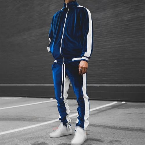 Mens Fashion Velour Tracksuit Outfits 2 Pieces Full Zip Casual Outfits Jacket & Pants Fitness Tracksuit Set2
