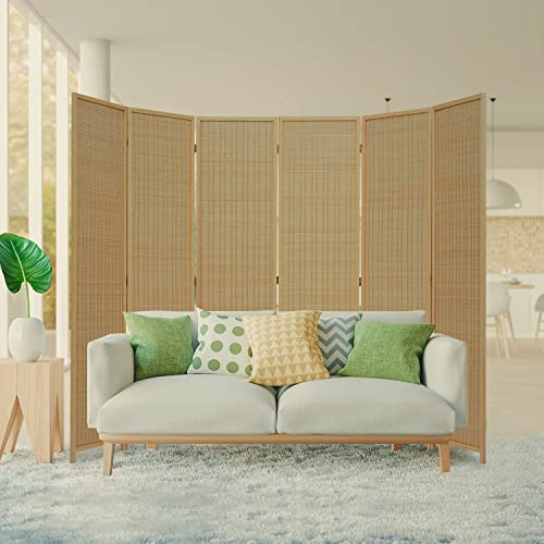 Kinlife Natural Bamboo Room Divider, 6 Panel Folding Room Divider Wall, Portable Privacy Screen for Living Room Bedroom Office and Apartment