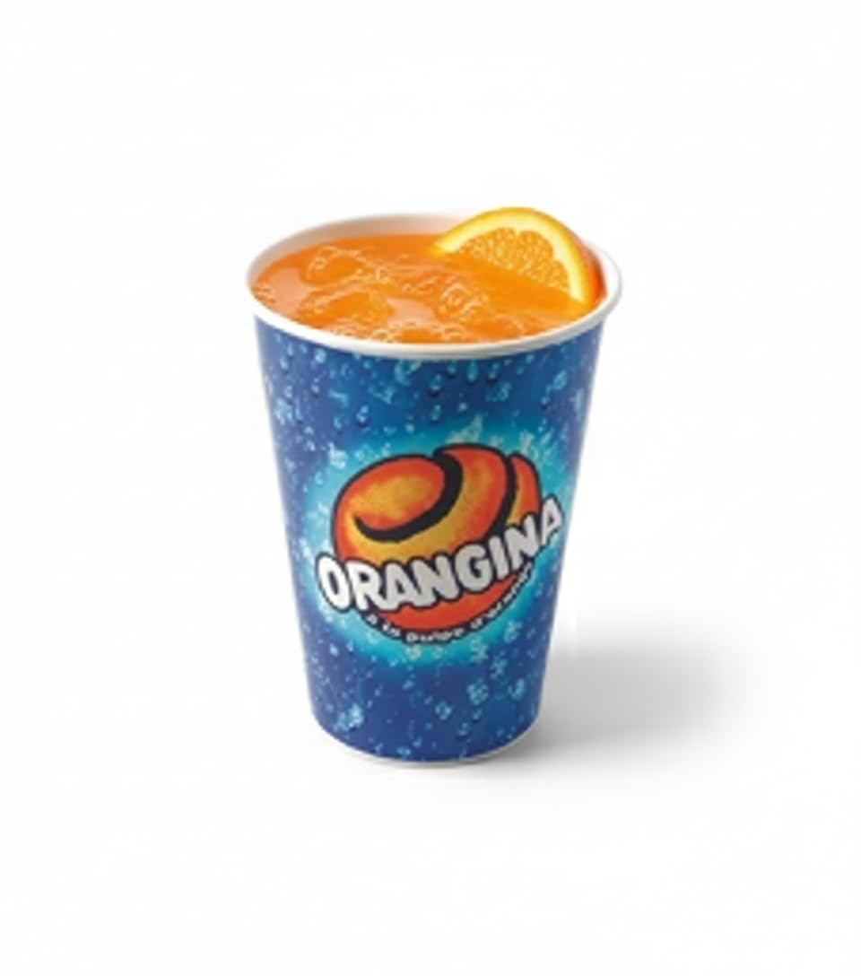PacknWood Vaso Cartón Decoración Orangina Transparente 480ml 1000 Uds | Hostelería Catering Eventos, Ref 210GCO16, Desechable